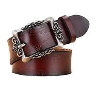 Aublinto Genuine Leather Belt Women's Vintage Belt with Embossed Buckle Women's Leather Belt Genuine Leather Belt for Jeans Trousers Dresses Retro Belt with Alloy Buckle Type A Black 105cm,