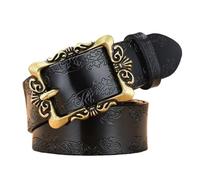 Aublinto Genuine Leather Women's Vintage Belt with Embossed Buckle Women's Leather Belt Genuine Leather Belt for Jeans, Trousers, Dresses Retro Belt with Alloy Buckle Type A Black 105 cm