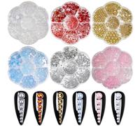 Aublinto Half Beads Self-Adhesive Nail Accessories Wedding Decorations Accessories for Face Eyes Nail Decorations, Clothing Jewellery Making Beads with Box DIY Nail Art Crafts 6 Colours