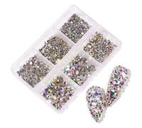 Aublinto Rhinestones for Nails Set Rhinestones Nail Stones 6 Grids AB Crystals Shine Nail Art Make Up DIY Decoration Flatback Round Bead Rhinestone Gemstone Jewellery Diamond Glass Rhinestones