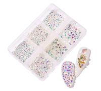 Aublinto Rhinestones for Nails Set Rhinestones Nail Stones 6 Grids AB Crystals Shine Nail Art Make Up DIY Decoration Flatback Round Bead Rhinestone Gemstone Jewellery Diamond Glass Rhinestones