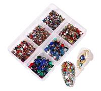 Aublinto Rhinestones for Nails Set Rhinestones Nail Stones 6 Grids AB Crystals Shine Nail Art Make Up DIY Decoration Flatback Round Bead Rhinestone Gemstone Jewellery Diamond Glass Rhinestones