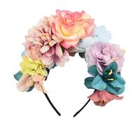 Aublinto Women's Vintage Hair Band Wedding Flower Headband Flower Girl Flowers Crown Flowers Wreath Headband Colourful Bohemian Bridal Flowers Hair Wreath for Wedding Party Photo Makeup Dance Peach