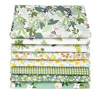 Aubliss 8pcs Fat Quarter Fabric Bundles 19.6'' x 19.6''(50cm x 50cm) Cotton Craft Fabric Pre-Cut Squares Sheets for Patchwork Sewing Quilting Fabric(Green Floral)