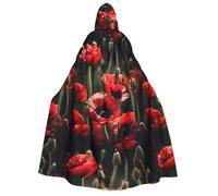 Aubnva Beautiful Red Poppy Flower Print Men Women Hooded Cloak Comfortable Halloween Carnival Costume Christmas Theme