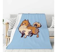 Aubnva Cartoon Pomeranian Dog Print Warm Blanket Couch Soft Blankets Thick Cozy Bedding Camping Traveling Living Room