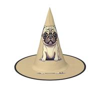 Aubnva Funny Cartoon Pug Puppy Dogs Print Teens Adults Halloween Witch Hat Unisex Cap For Wide Brim Carnivals Party Accessory