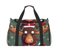 Aubnva Funny Christmas Moose head Print Ample Travel Large Capacity Hand Travel Bag Carry On Tote Foldable Travel Totes Bag