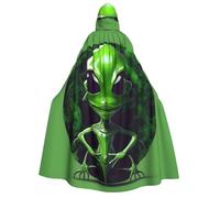 Aubnva Green Alien Print Men Women Hooded Cloak Comfortable Halloween Carnival Costume Christmas Theme