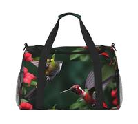 Aubnva Hummingbirds Red Flowers Hibiscus Print Ample Travel Large Capacity Hand Travel Bag Carry On Tote Foldable Travel Totes Bag
