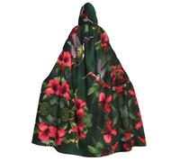 Aubnva Hummingbirds Red Flowers Hibiscus Print Men Women Hooded Cloak Comfortable Halloween Carnival Costume Christmas Theme