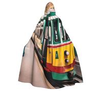 Aubnva Lisbon Tram Pattern Print Lightweight And Breathable Unisex Cloak For Halloween Cosplay Full Length Hooded