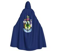 Aubnva Maine State Flag Print Lightweight And Breathable Unisex Cloak For Halloween Cosplay Full Length Hooded