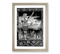 Aubrey Beardsley Excalibur in The Lake Framed Print | A2 Oak Framed Wall Art | Ready to Hang | Modern Landscape Picture | Living Room Bedroom Lounge Office