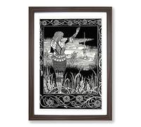 Aubrey Beardsley Excalibur in The Lake Framed Print | A2 Walnut Framed Wall Art | Ready to Hang | Modern Landscape Picture | Living Room Bedroom Lounge Office