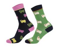 Aubrion Childrens/Kids Sheep Bamboo Socks (Pack of 2)One Size Green/Pink/Black
