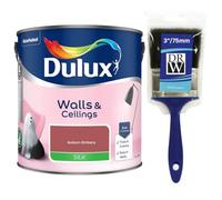 Auburn Embers Walls & Ceilings Silk Emulsion Paint 2.5L + 3" Emulsion Paint Brush - Smooth Washable Silk Finish, Quick Dry, Low-VOC, Easy Application for Interior Walls & Ceilings