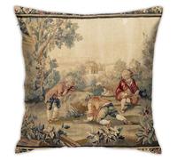 Aubusson Antique French Tapestry Print Throw Pillow Covers 18"X18" Cozy Velvet Square Throw Pillowcases Home Decor For Bed Couch Sofa Living Room Cushion Cover