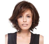 AUBWIG Short Brown Curly Wavy Ladies Wig with Side Bangs Bob Wig Fluffy Synthetic Hair Wig Natural Layered Heat Resistant Wigs (Mixed Brown #2)