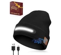Aucaer LED Beanie Hat with Light Built & V5.0 Bluetooth in USB Rechargeable Unisex Rechargeable Head Torch USB Winter Lighted Headlight Gift for Men and Women Hat Stocking Fillers Gifts for Dad Black