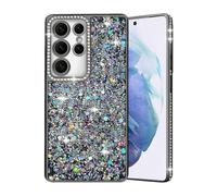 AUCAN Glitter Sparkly Case for Samsung Galaxy S25, Bling Luxury Diamond Shockproof TPU Cover with Camera Protection Crystal Plating Phone Case for Women Girls,Black