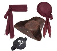 AUCANNIO 4PCS Pirate Costume Accessories for Adults Hat Headscarf Sash Belt Eye Masks Patch Premium Pirate Accessories for Halloween Costume Fancy Dress Colonial Medieval Role Play Theme Party