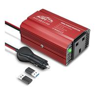 AUCARAUTO 300W Car Power Inverter 12V to 240V / 230V Modified Sine Wave Voltage Converter with USB-A 4.8A Charging Ports, Durable Aluminum Body, Charge Your Laptop, iPhone, Tablet - Red