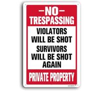 AUCCMORLY Reflective Aluminum Warning No Trespassing Sign, Violators Will Be Shot Sign, 10"x14" Metal Private Property Sign