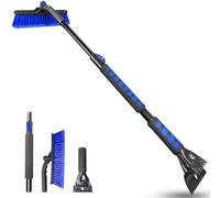 auccutro 44'' Ice Scraper and Snow Brush for Car Windshield, Extendable Snow Removal Tool Car Brush with Comfortable Foam Grip and Sturdy Aluminum Handle for Car, Truck, SUV