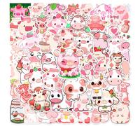 AUCEKO Pack of 50 Cow Stickers - Animal Print Vinyl Stickers for Laptop, Water Bottle, Skateboard, Luggage, Bicycle, Car, Guitar, Hydroflask, Scrapbook - Pink, Glossy, Waterproof