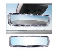 AUCELI Car Rear View Mirror, Bling Rhinestone Interior Rear View Mirror with HD Glass, Wide Angle Clip-On Rearview Mirror with Glitter Crystal Diamond, Car Decoration Accessories for Women (Silver)