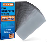 Aucenix 26PCS Sandpaper, 120 to 2500 Mixed Grits Assorted Sanding Paper Pack for Wood, Fine & Coarse Wet & Dry Waterproof Abrasive Paper Sheets for Walls, Metal Plastic, Furniture Finishing, Polishing