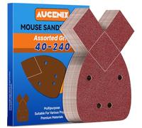 Aucenix 30Pcs Mouse Sander Pads: Detail Sanding Pads for Mouse Sander with 40/60/80/120/180/240 Mixed Grits - 4 Holes Sandpaper Sheets with Extra 2 Tips for Replacement for Black and Decker Palm