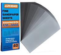 Aucenix 40PCS Sandpaper, 120 to 3000 Mixed Grits Assorted Sanding Paper Pack for Wood, Fine & Coarse Wet & Dry Waterproof Abrasive Paper Sheets for Walls, Metal Plastic, Furniture Finishing, Polishing