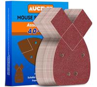 Aucenix 60Pcs Mouse Sander Pads: Detail Sanding Pads for Mouse Sander with 40/60/80/120/180/240 Mixed Grits - 4 Holes Sandpaper Sheets with Extra 2 Tips for Replacement for Black and Decker Palm