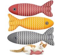 Aucenix Cat Catnip Toys Fish - Cat Nip Kicker Toy for Indoor Cats, Squeak Interactive Toys for All Breeds Kitten, 3 Pcs Plush Pillows Soft and Durable for Pet Teething, Chewing, Playing