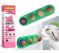 Aucenix Catnip Ball for Cats Wall, 3-In-1 Catnip Toys Balls for Cat Licking, Natural Rotatable Edible Ball Roller with Self-Adhesive Kitten Candy for Cleaning Teeth, Protect Stomach (Green)