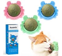 Aucenix Catnip Balls Toy for Cat, Wall Catnip Roller for Cat Licking, Teeth Cleaning Dental Edible Kitten Toy, Natural Rotating Cat Toy (Pink+Blue+Green)