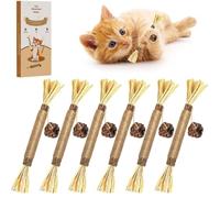 Aucenix Catnip Chew Sticks - Natural Matatabi Silvervine Cat Toys for Teeth Cleaning, Cat Dental Sticks for Indoor Kittens (Brown-6pcs)