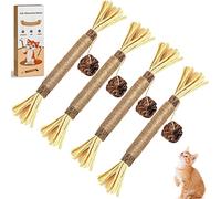 Aucenix Natural Catnip Chew Sticks for Kitten Teeth Cleaning, Silvervine Cat Toys with Catnip, Dental Sticks for Indoor Cats (Brown-4pcs)