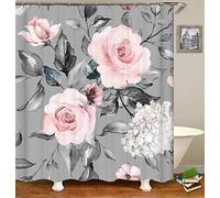 AUCHOIS ADILAIDUN OCCIGANT Floral Shower Curtain Set with Hooks, Chic Rose Flowers with Leaves Seamless Pattern Hand Drawn Botanic,Waterproof Polyester Fabric Bathroom Decor Curtain,Grey Pink …