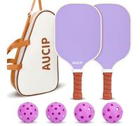 AUCIP Purple Pickleball Paddles, USAPA Approved, Polypropylene Honeycomb Core, Fiberglass, 2 Paddles, 4 Balls, 1 Bag