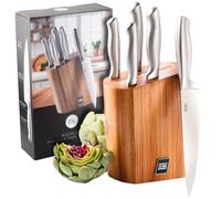 Auckland Knife Set with Block - 5-Piece Kitchen Knives with Sharp Stainless Steel Blades and Hammered Grip Handle. Carving, Bread, Chef, Utility, Paring Knife for Cutting Meat, Vegetable, Fruit