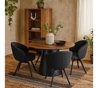 Auckland Round Dining Set Effect Table with 4 Swivel Chairs - Black