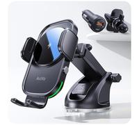Auckly 【QC3.0+Sucker+Clip】 Car Phone Holder Wireless Charger,Qi 15W Fast Wireless Car Charger Automatic Sensor Phone Holder Vent Mount Compatible for iPhone 12 13 14 15 16 17 Pro Max Plus Mini 11 XS
