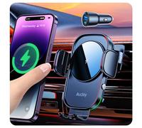 Auckly Qi 15W Car Phone Holder Wireless Charger,【+60W Cigarette Lighter】,Wireless Car Charger Air Vent Mount Compatible for S8~S25,for iPhone 12 13 14 15 16 17 Pro Max Plus Mini 11 Pro XS XR