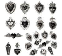 Auconda 11 Pcs Large Gothic Style Black Cross Skull Heart Tombstone Heart Pendants Goth Charms for Jewelry Pendants Making DIY Craft Supplies