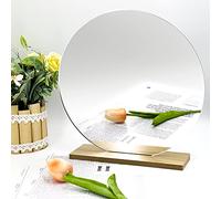 Auconda 8" Circle Shape Mirror for Room Decor, Acrylic Mirror with Wood Stand, Frameless Makeup Mirror for Desk, Unique Bedroom Accessory