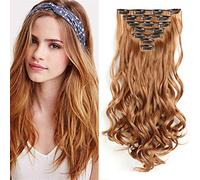 AUConer E8 22inch Long Ginger Auburn Colour Clip in Hair Extensions Hairpiece 7Piece 16Clips seamless blend with your hair for party wedding cosplay naturally blend(22inch-Curly, Light Auburn)