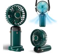 Aucoofany Portable Handheld Fan, 12 hours, Upgrade 3200mAh Mini Fan Handheld with LED Display, 90° Foldable, 5 Speed Wind,Hand Held/Neck/Desk 3 in 1 Hand Held Fans, Makeup Fans for Women (Green)